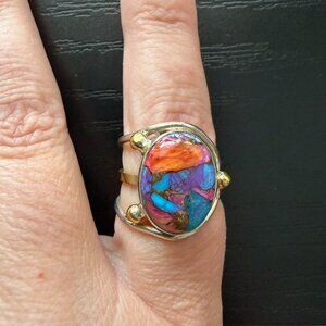 Mixed Metal Genuine Stone Ring